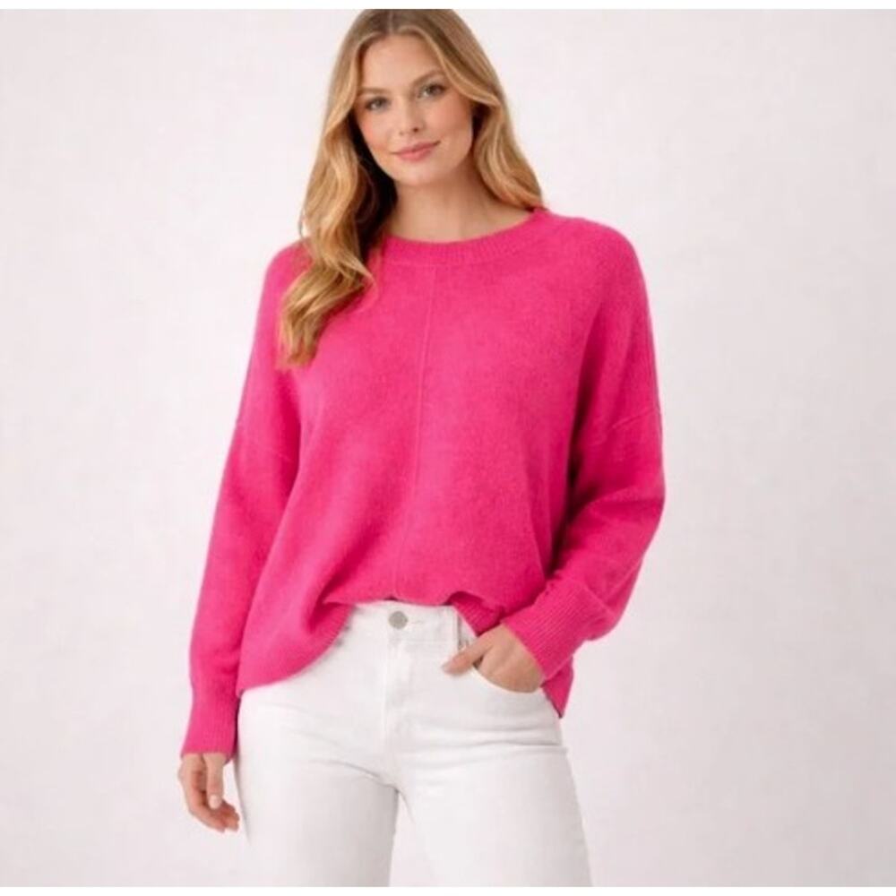 XL | Vince Camuto | Hot Pink Knit Sweater Pullover Crewneck Oversized Cozy
